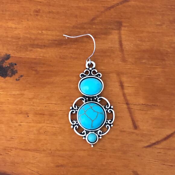 Sonoma Bohemian Silver Plated Turquoise Stone Drop Bohemian Drop Earrings - Picture 5 of 5